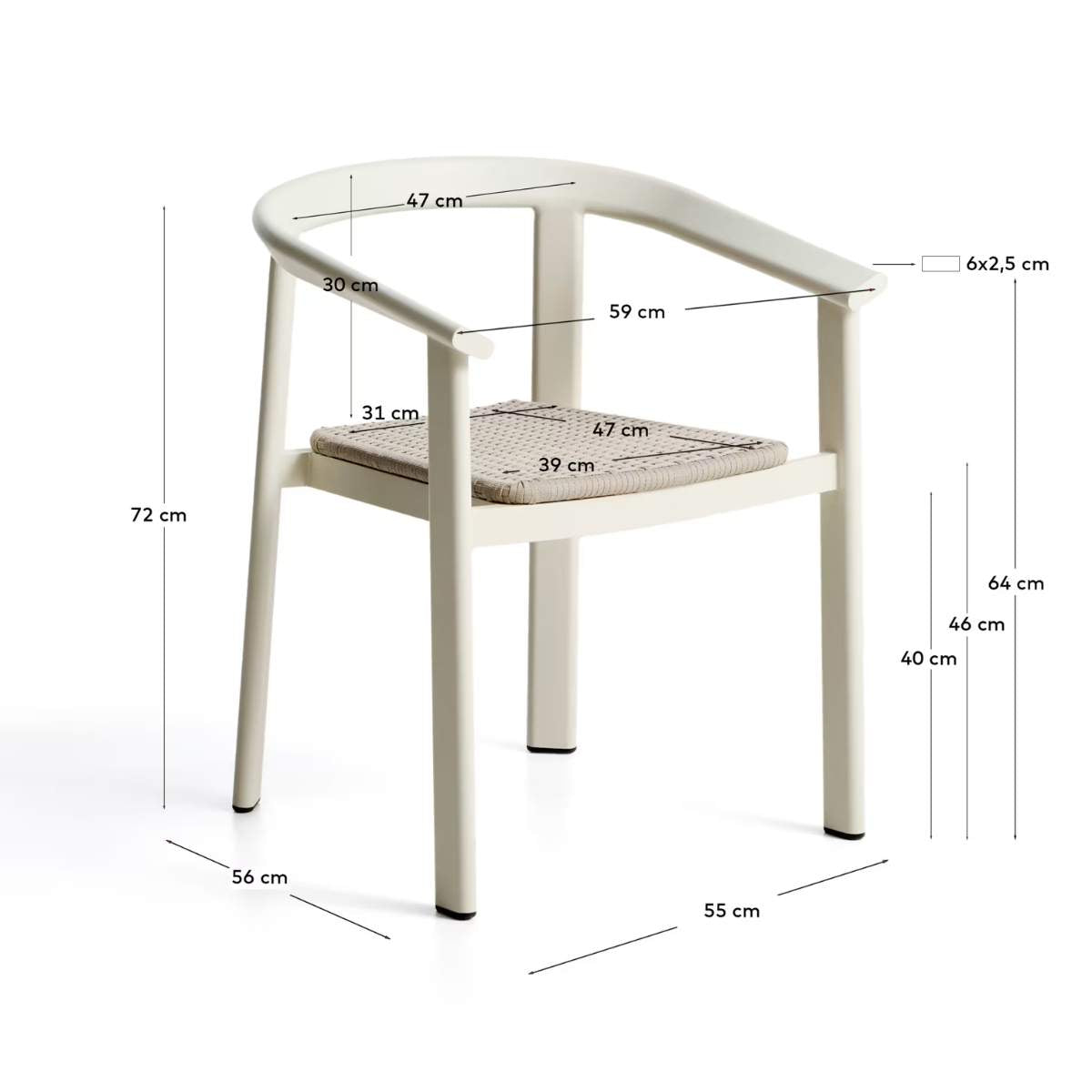 Kave Home Erice stackable outdoor chair in aluminium and ecru rope