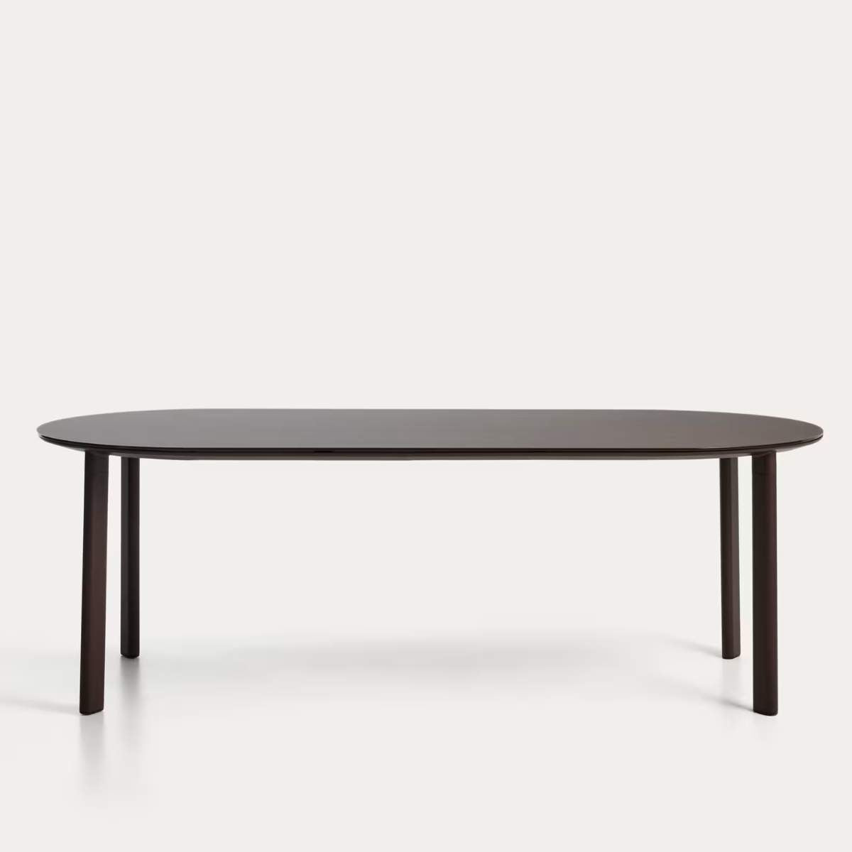 Kave Home Erice oval table in aluminium and ecru tempered glass 230 x 100 cm