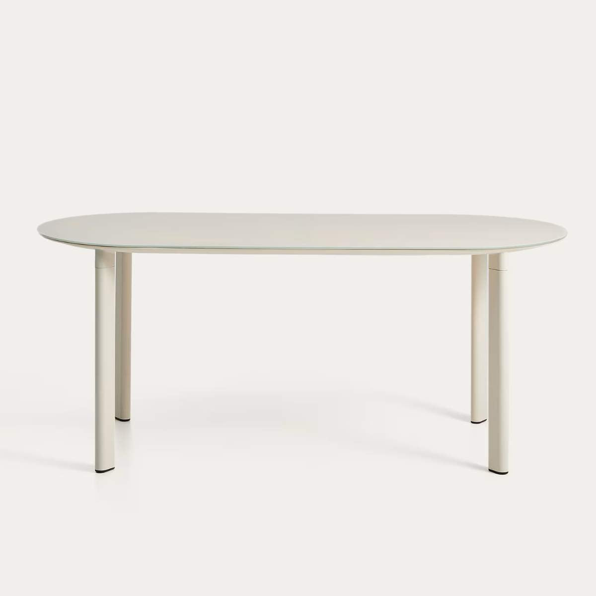 Kave Home Erice oval table in aluminium and ecru tempered glass 180 x 90 cm