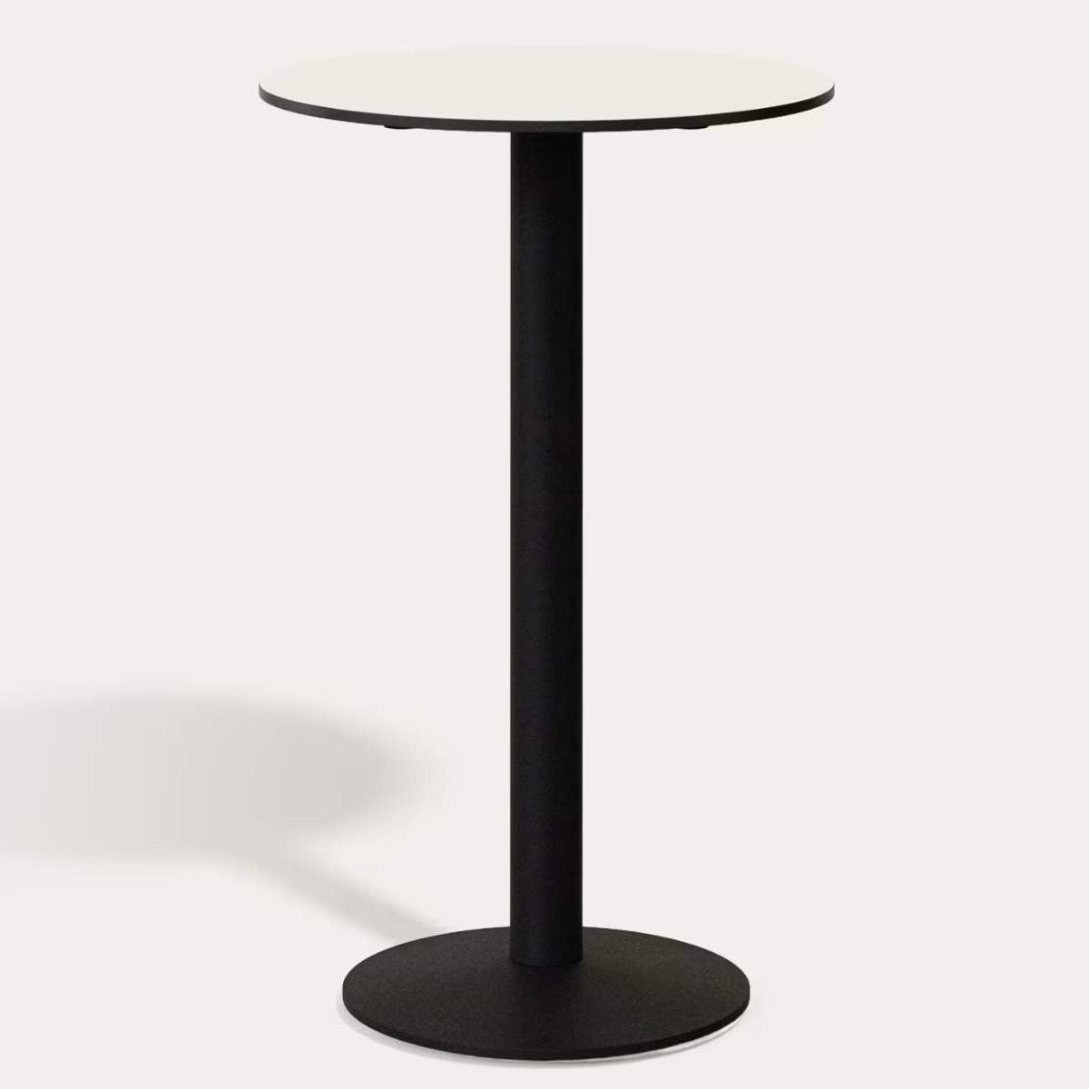 Kave Home Esilda high round outdoor table in white with metal leg in a painted black finish, Ø 60 x 96 cm