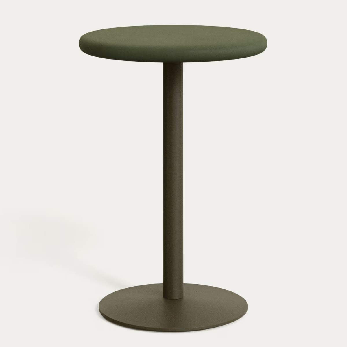 Kave Home Esilda outdoor tall round table with green cement top Ø70cm and green steel base Ø55x96cm