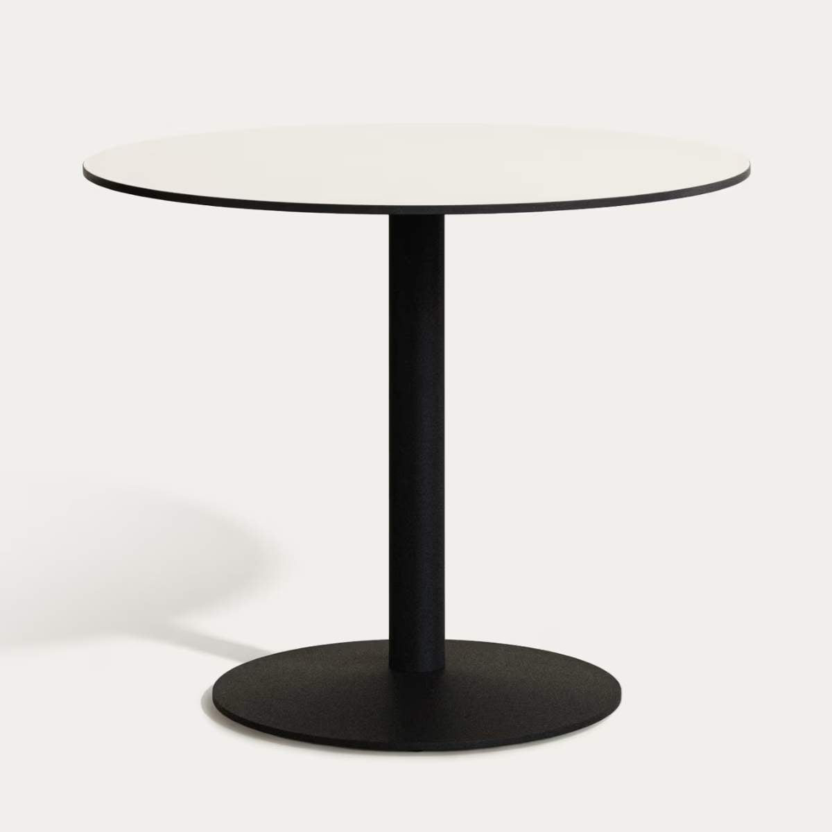 Kave Home Esilda round outdoor table in white with metal leg in a painted black finish, Ø 70 x 70 cm