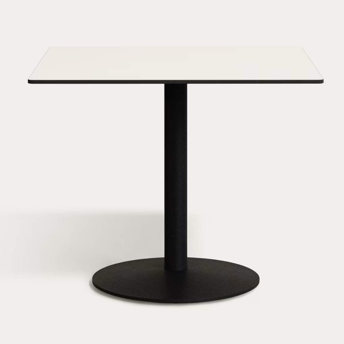 Kave Home Esilda outdoor table in white with metal leg in a painted black finish, 90 x 90 x 70 cm