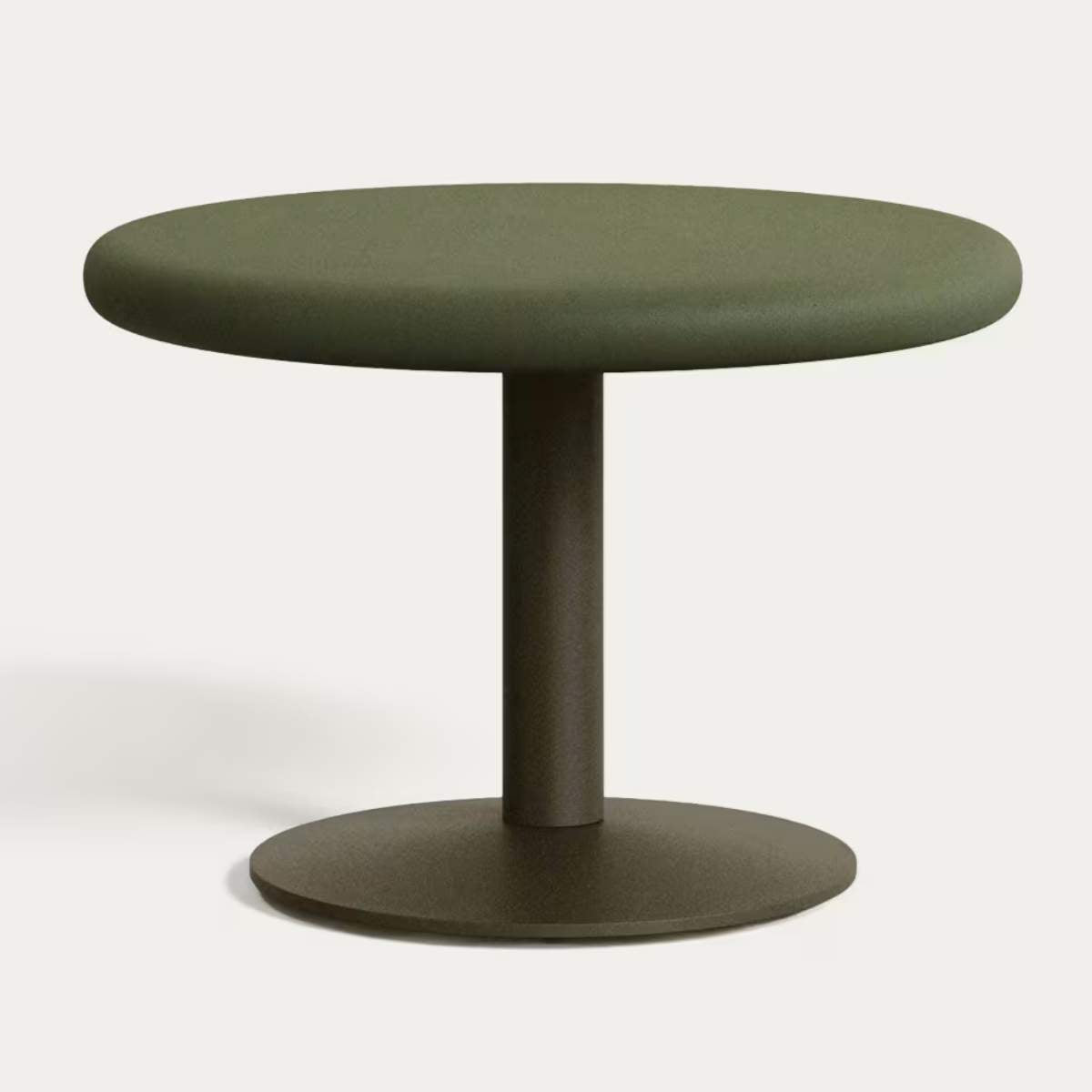 Kave Home Esilda outdoor round table with green cement top Ø70cm and green steel base Ø42x45cm