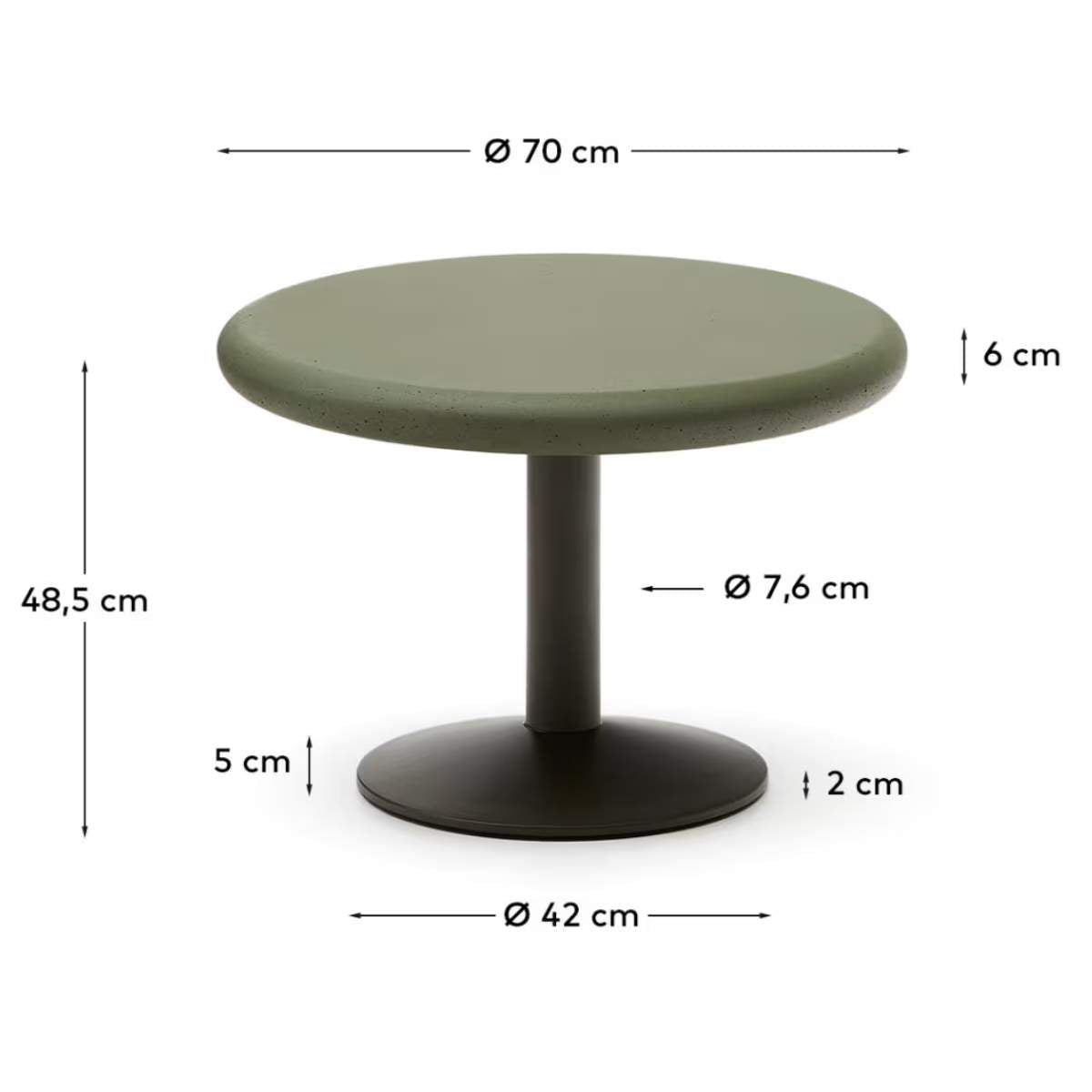 Kave Home Esilda outdoor round table with green cement top Ø70cm and green steel base Ø42x45cm