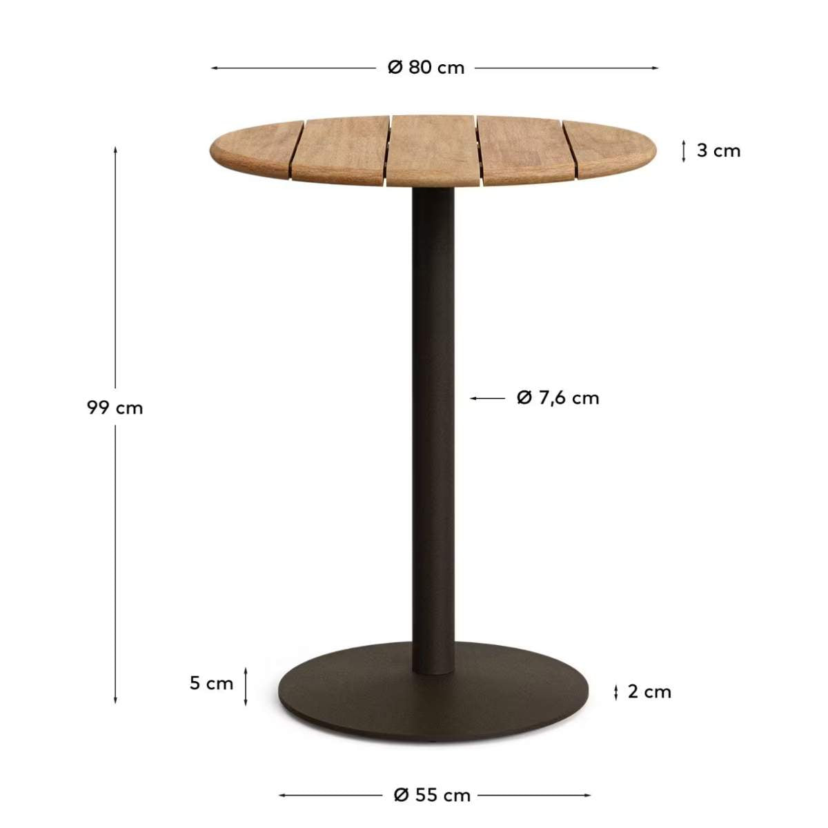 Kave Home Esilda outdoor tall round table with FSC 100% acacia top Ø80cm and green steel base Ø55x96cm