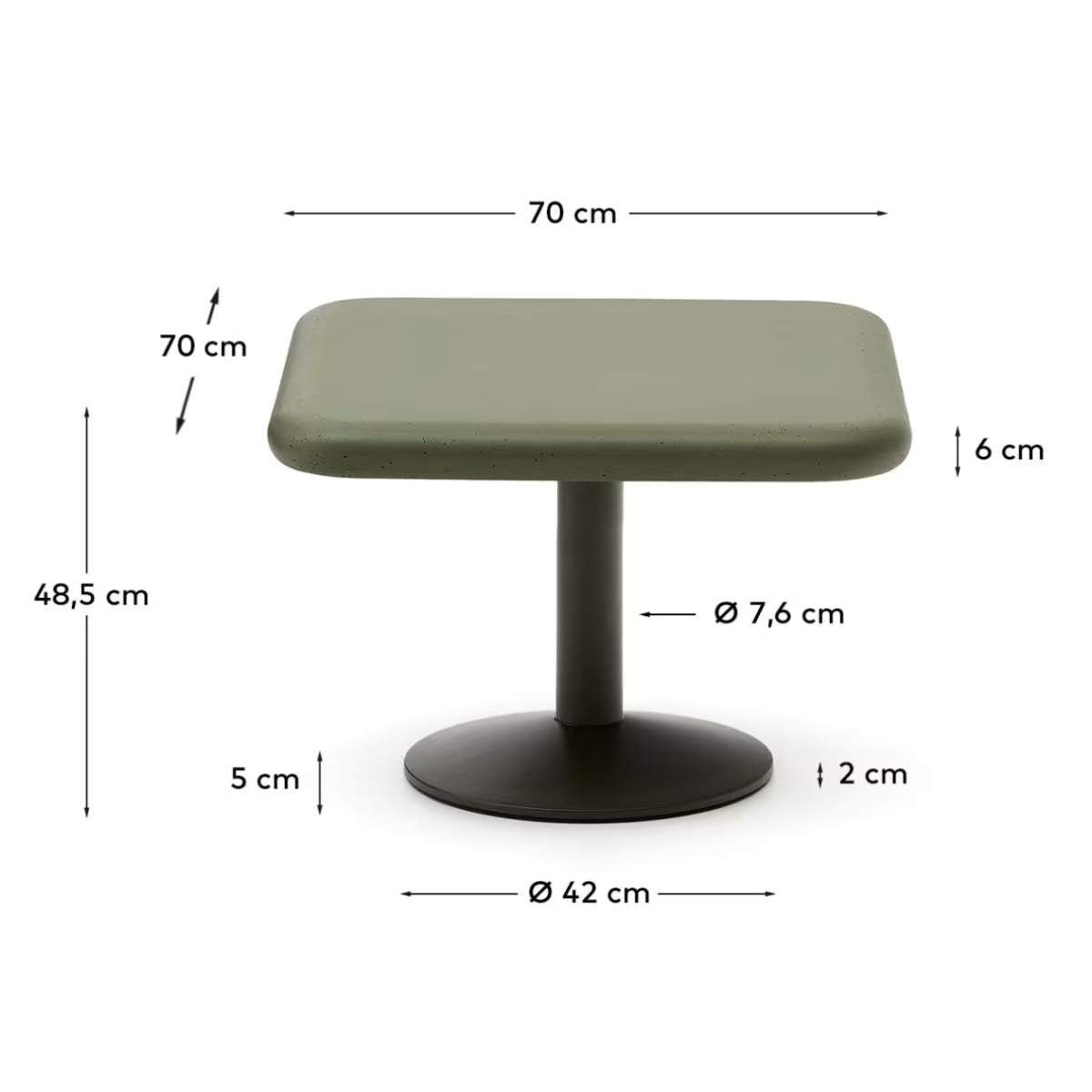 Kave Home Esilda outdoor table with green cement top 70x70cm and green steel base Ø42x45cm