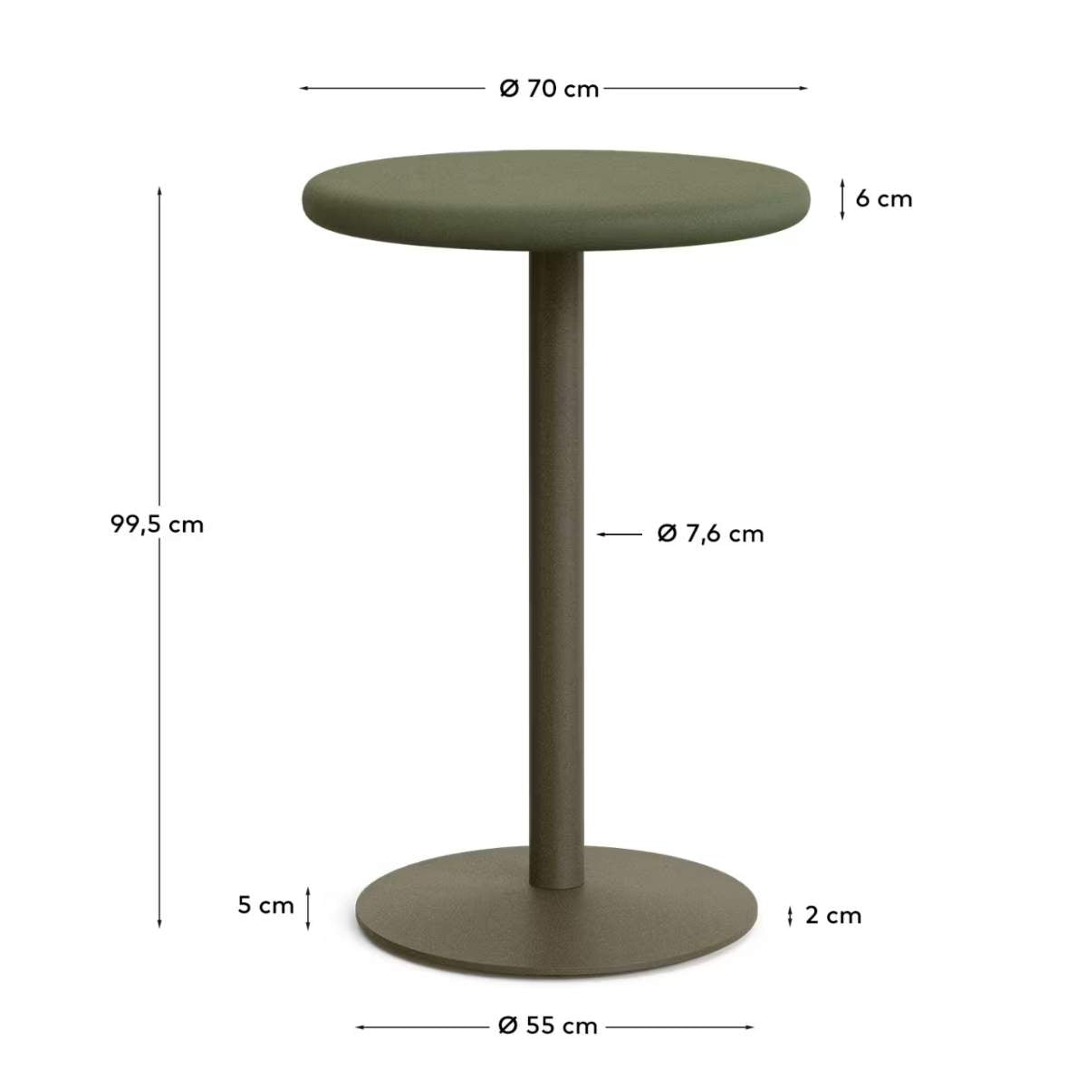 Kave Home Esilda outdoor tall round table with green cement top Ø70cm and green steel base Ø55x96cm