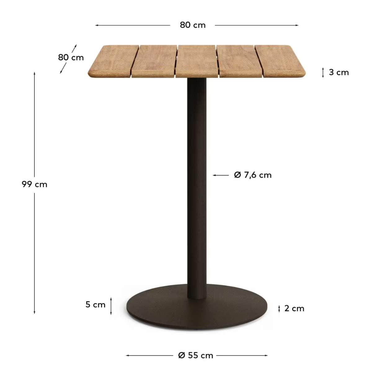 Kave Home Esilda outdoor tall table with FSC 100% acacia top 80x80cm and green steel base Ø55x96cm