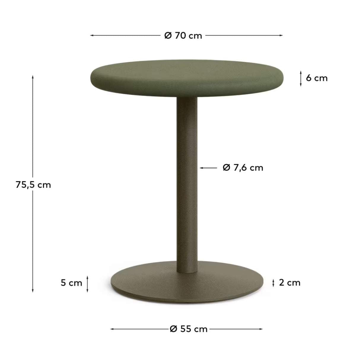 Kave Home Esilda outdoor round table with green cement top Ø70cm and green steel base Ø55x72cm