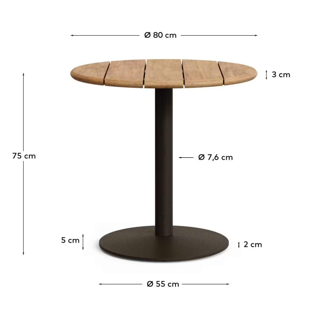 Kave Home Esilda outdoor round table with FSC 100% acacia top Ø80cm and green steel base Ø55x72cm