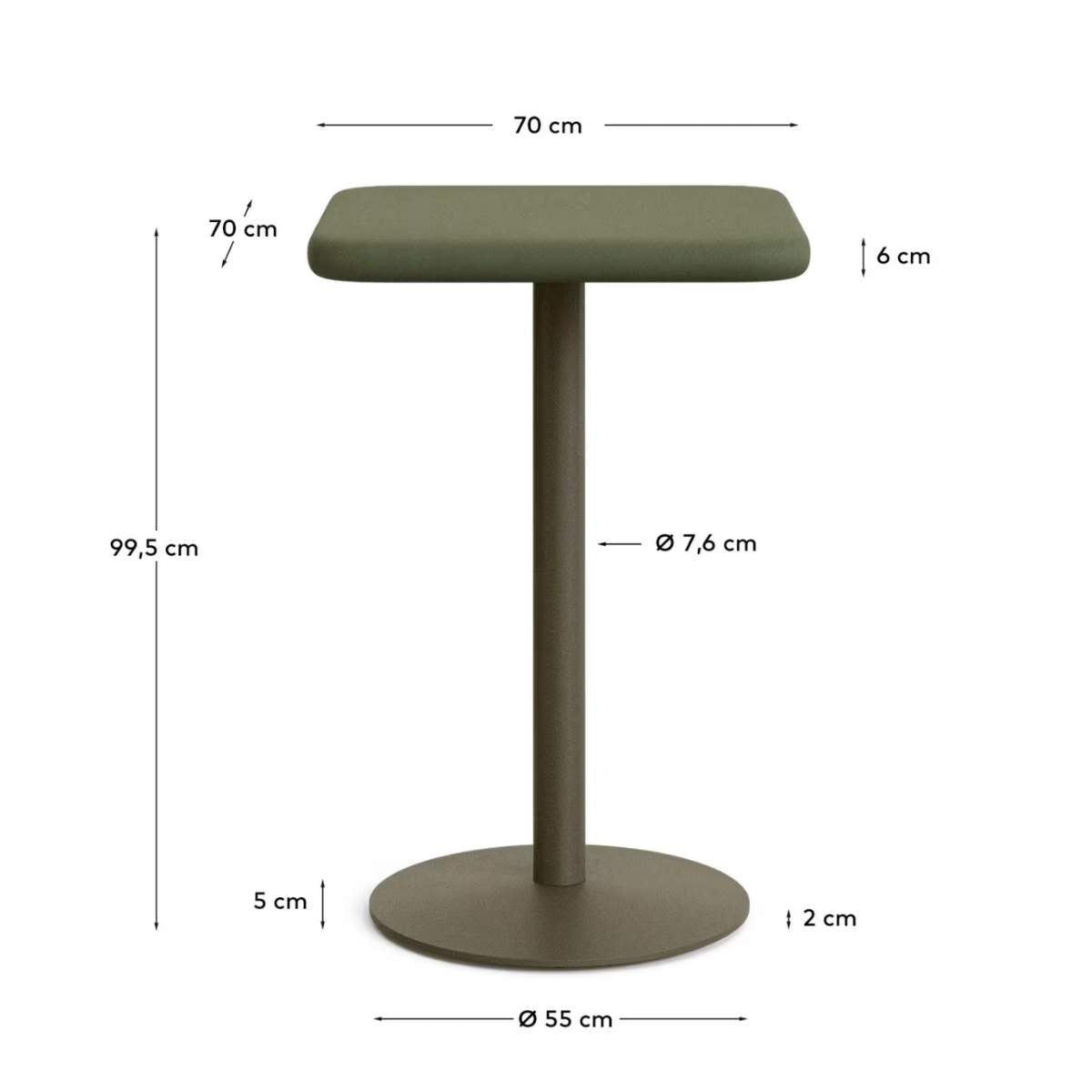 Kave Home Esilda outdoor tall table with green cement top 70x70cm and green steel base Ø55x96cm