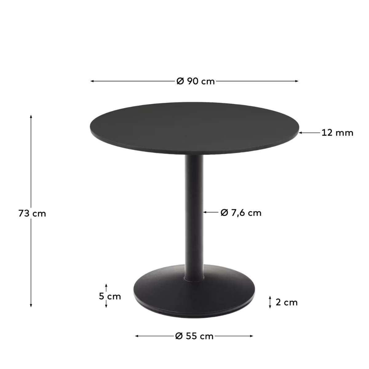 Kave Home Esilda round outdoor table in black with metal leg in a painted black finish, Ø 90 x 70 cm