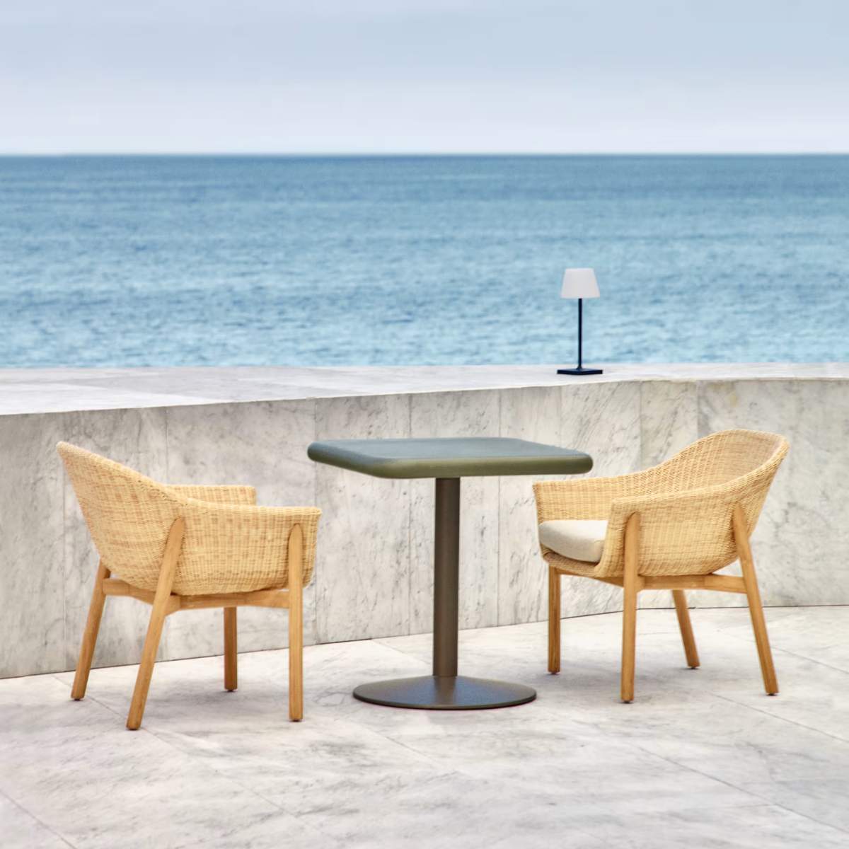 Kave Home Esilda outdoor table with green cement top 70x70cm and green steel base Ø55x72cm