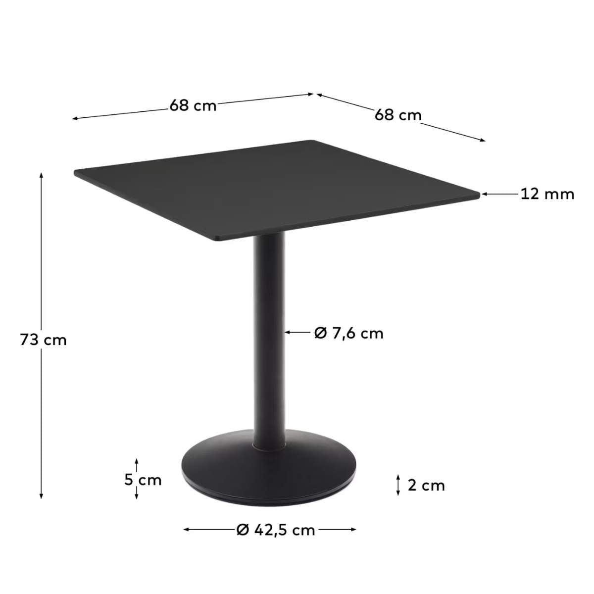 Kave Home Esilda outdoor table in black with metal leg in a painted black finish, 70 x 70 x 70 cm