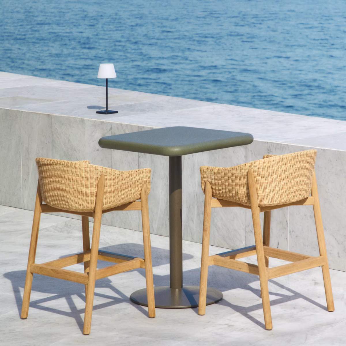 Kave Home Esilda outdoor tall table with green cement top 70x70cm and green steel base Ø55x96cm