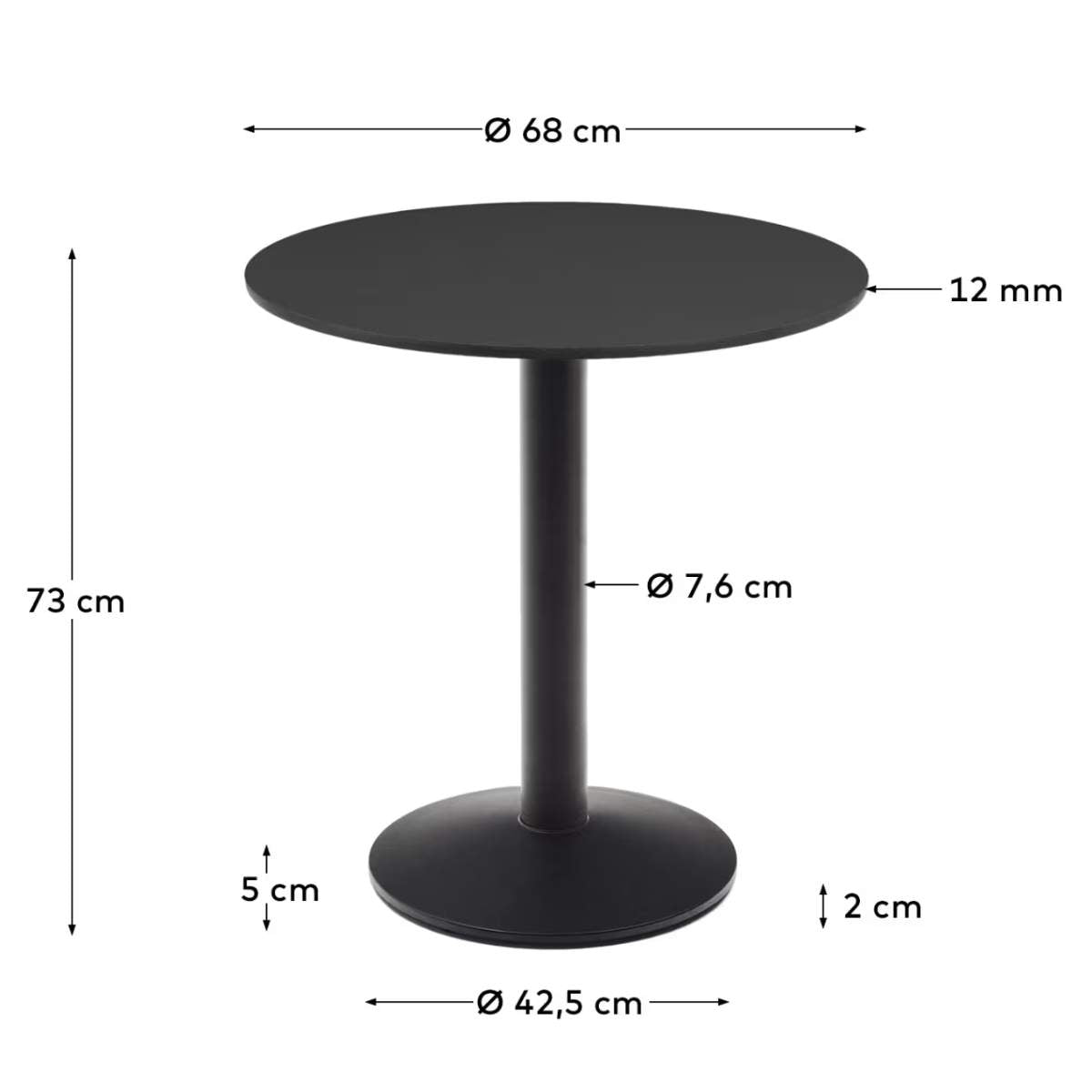 Kave Home Esilda round outdoor table in black with metal leg in a painted black finish, Ø 90 x 70 cm