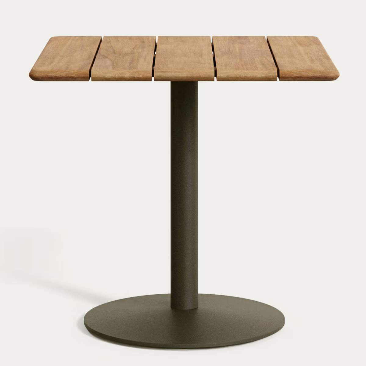 Kave Home Esilda outdoor table with FSC 100% acacia top 80x80cm and green steel base Ø55x72cm