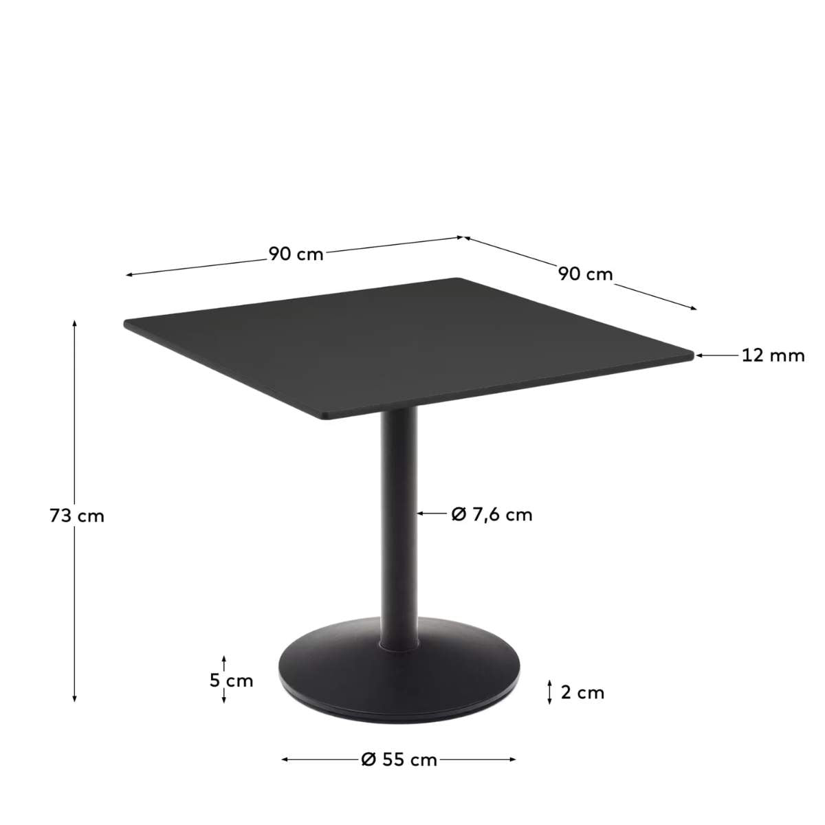 Kave Home Esilda outdoor table in black with metal leg in a painted black finish, 70 x 70 x 70 cm