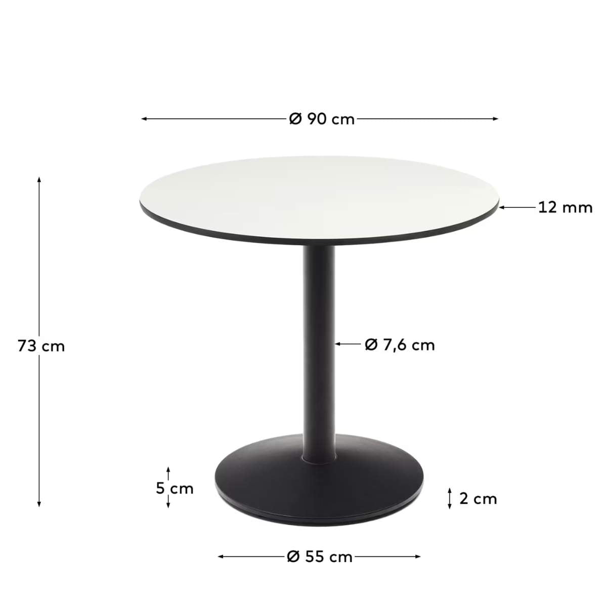 Kave Home Esilda round outdoor table in white with metal leg in a painted black finish, Ø 70 x 70 cm