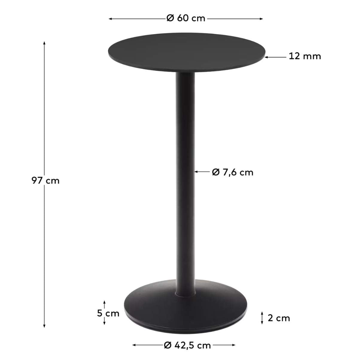 Kave Home Esilda high round outdoor table in white with metal leg in a painted black finish, Ø 60 x 96 cm