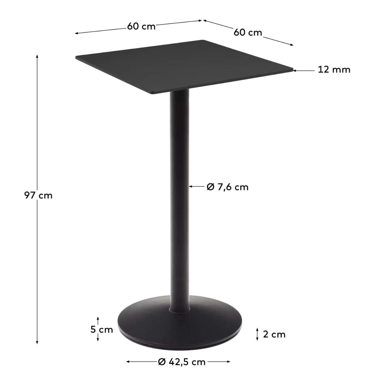 Kave Home Esilda high table in white with metal leg in a painted black finish, 60 x 60 x 96 cm