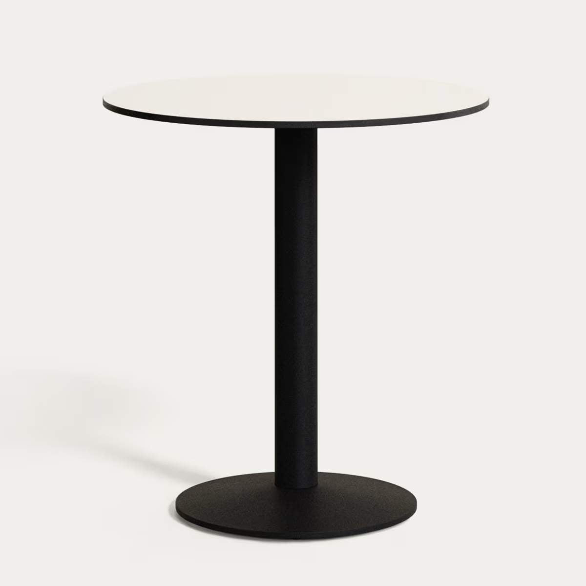 Kave Home Esilda round outdoor table in white with metal leg in a painted black finish, Ø 70 x 70 cm