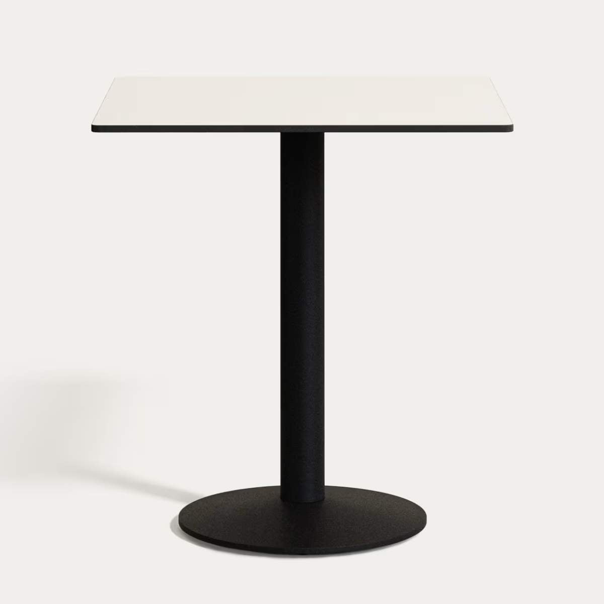 Kave Home Esilda outdoor table in white with metal leg in a painted black finish, 90 x 90 x 70 cm