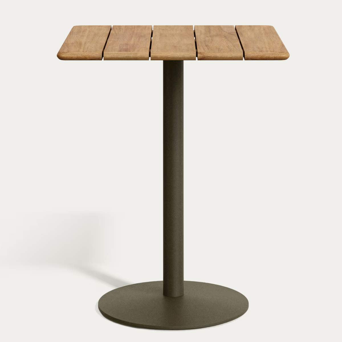 Kave Home Esilda outdoor tall table with FSC 100% acacia top 80x80cm and green steel base Ø55x96cm