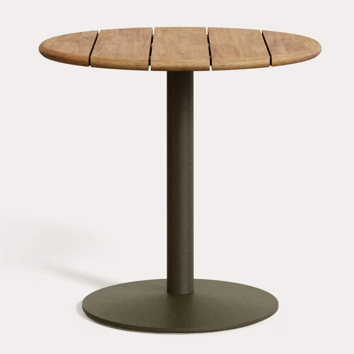 Kave Home Esilda outdoor round table with FSC 100% acacia top Ø80cm and green steel base Ø55x72cm