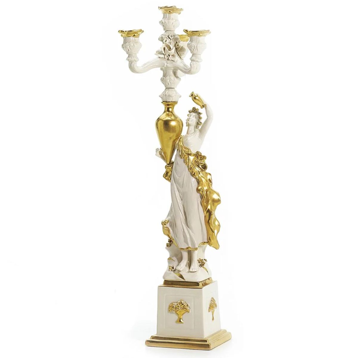 Villari Eurydice Candle Holder - White & Gold