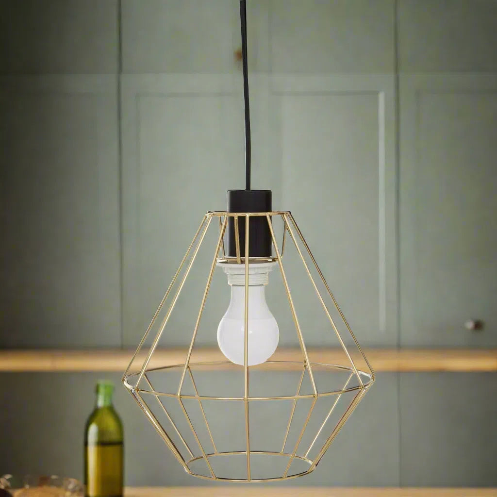 Beaumonde Home Geo Champagne Gold Cage Pendant Light-Beaumonde