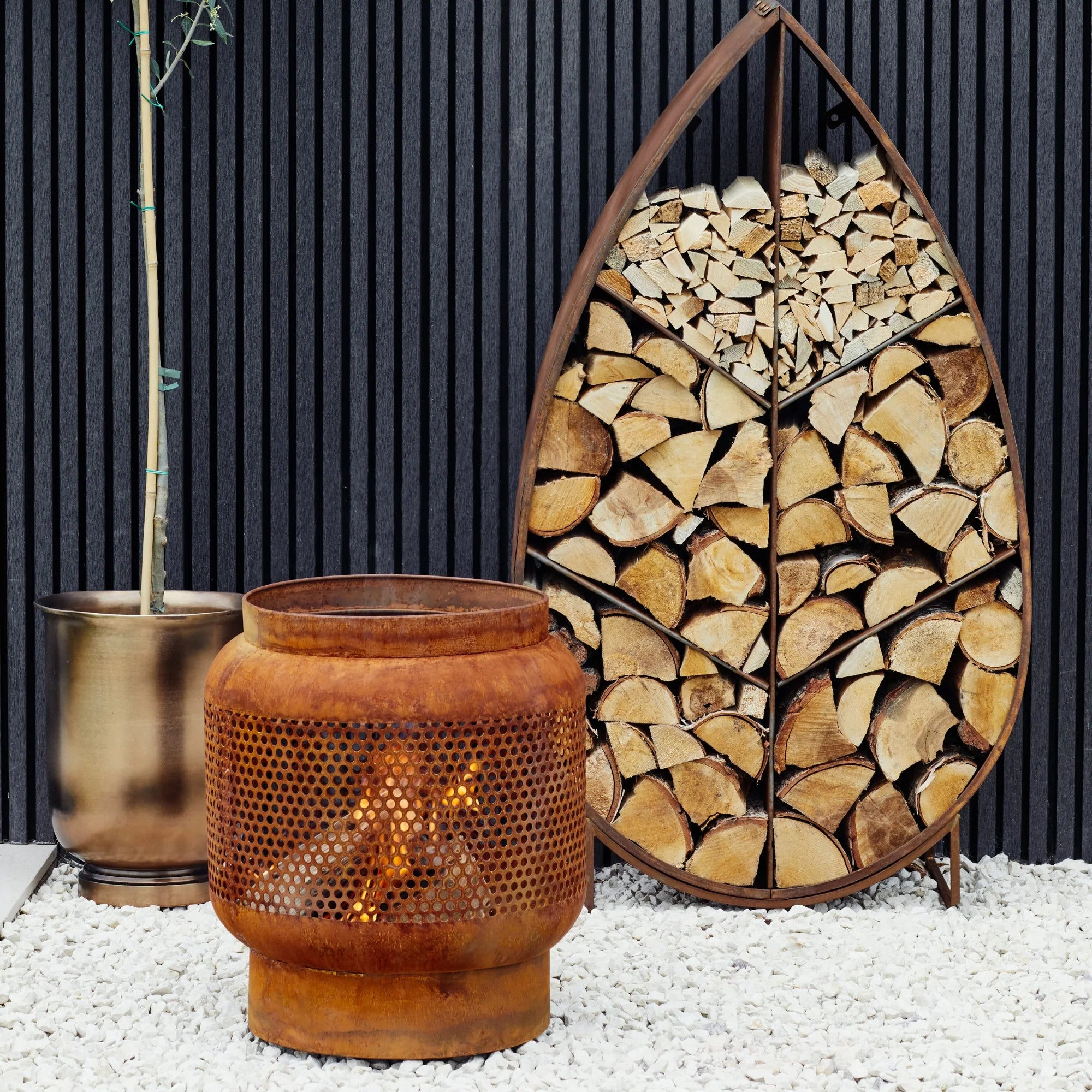 Ivyline Tall Buttermere Basket Outdoor Fire Pit In Rust-Beaumonde