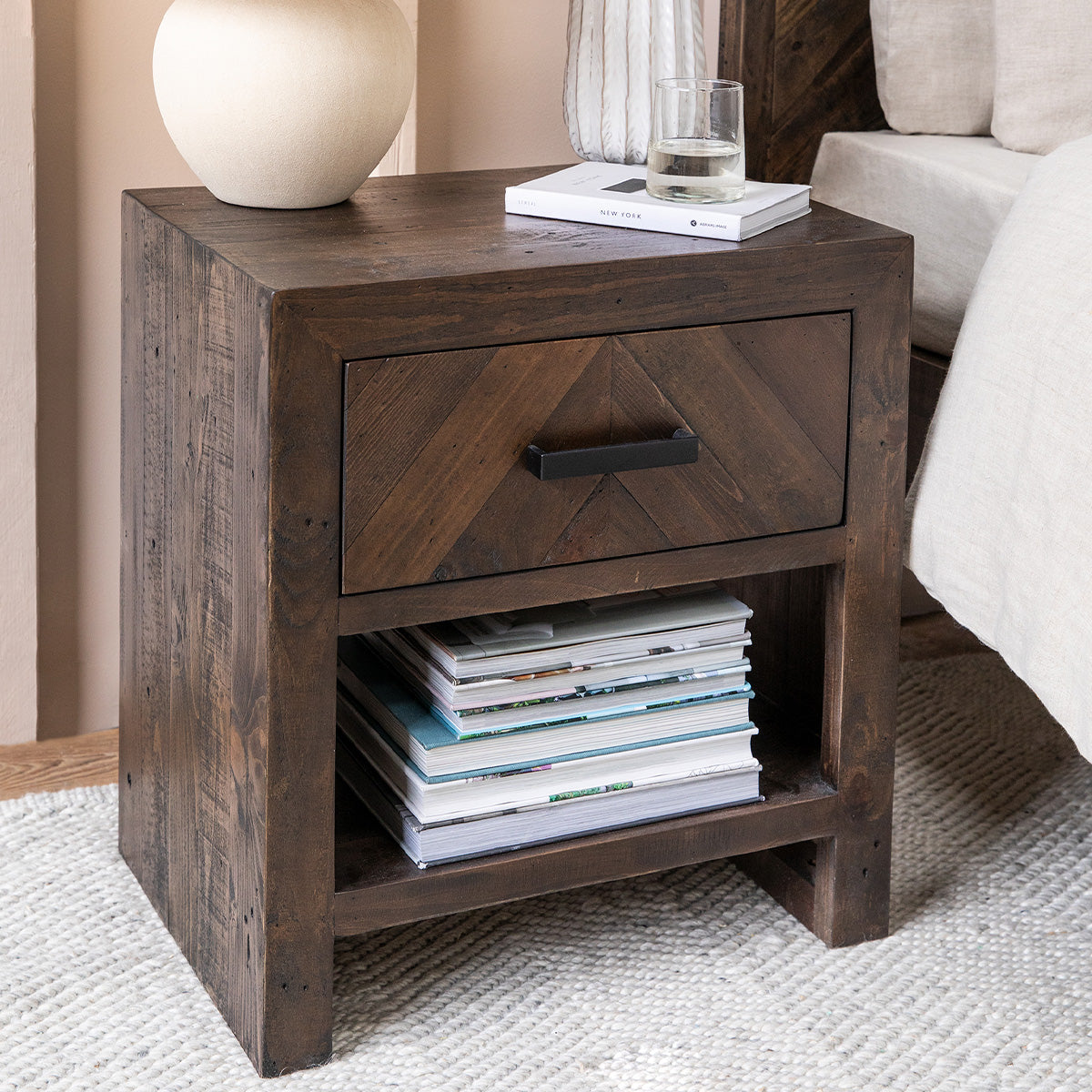 Garden Trading Fawley Chevron Bedside Table - Antique Brown