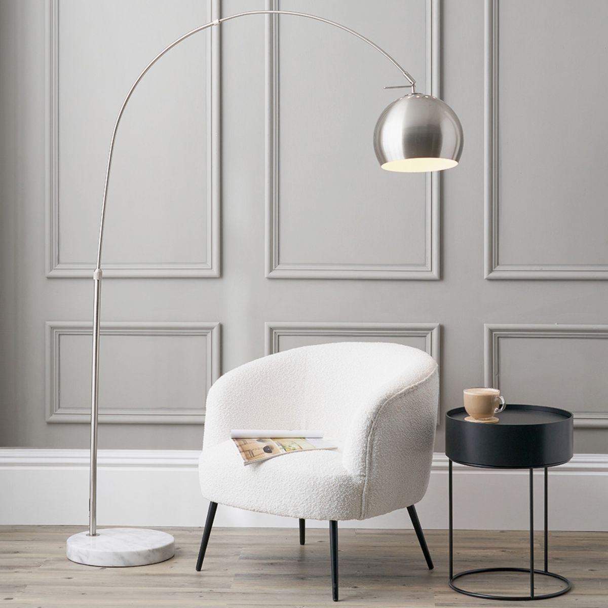 Pacific Lifestyle Feliciani Brushed Silver Metal and White Marble Floor Lamp