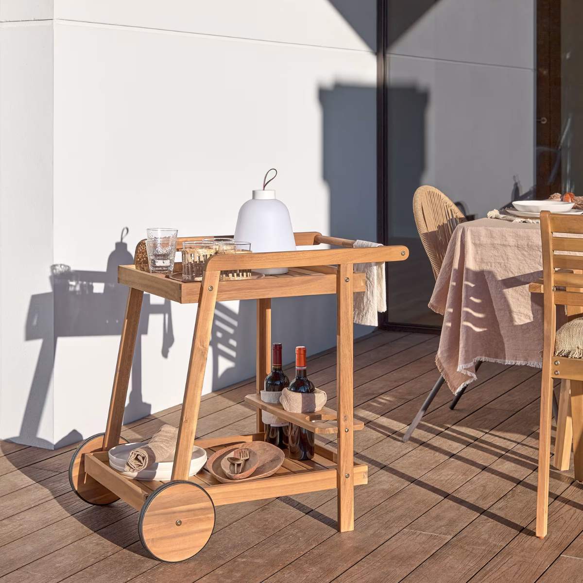 Kave Home Felisa solid acacia hostess trolley FSC 100%