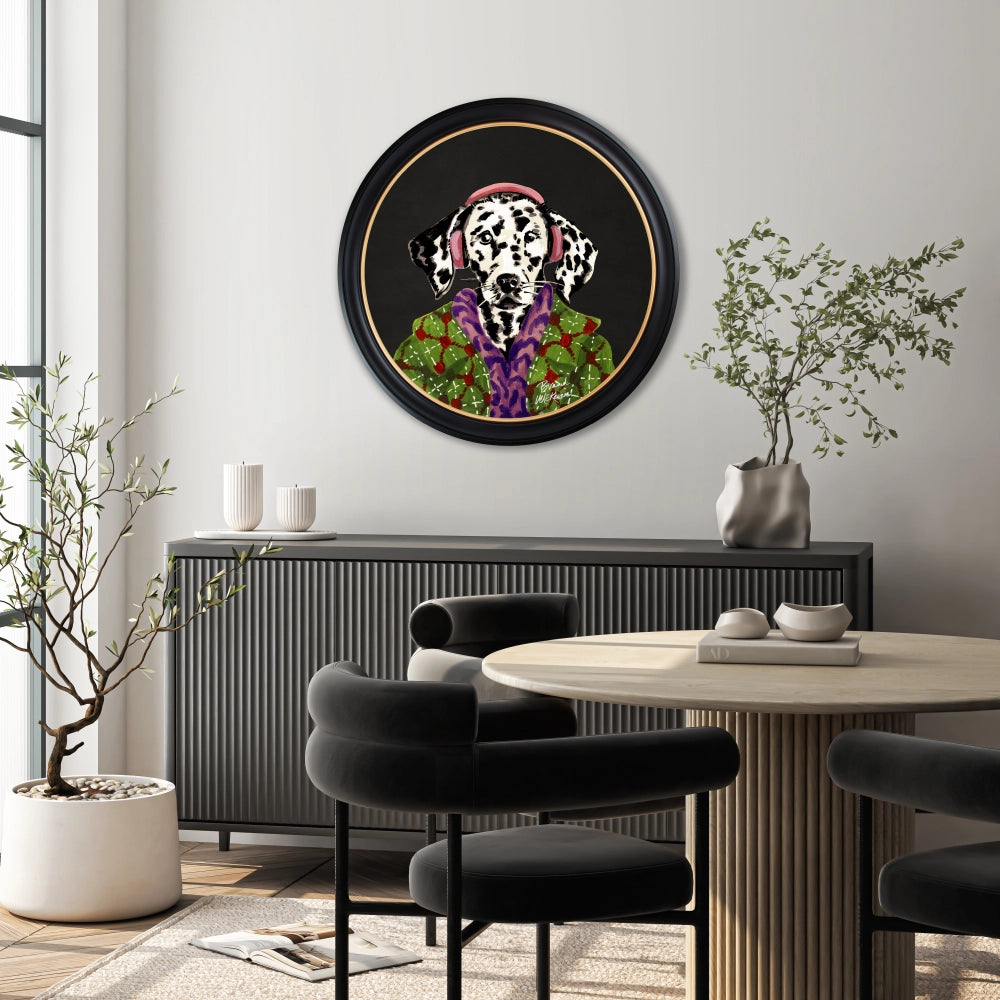 Brand McKenzie Fine China Gus Framed Round Art Print with Charcoal Black Background