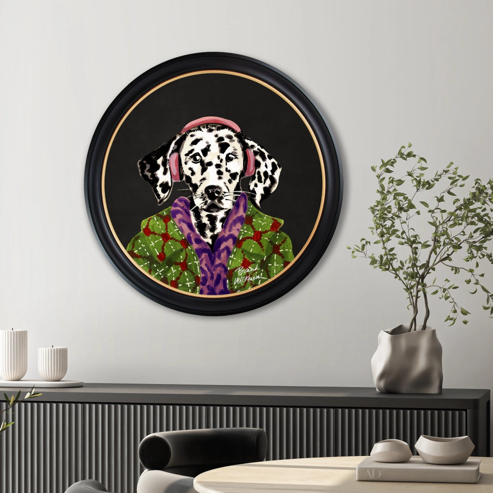 Brand McKenzie Fine China Gus Framed Round Art Print with Charcoal Black Background