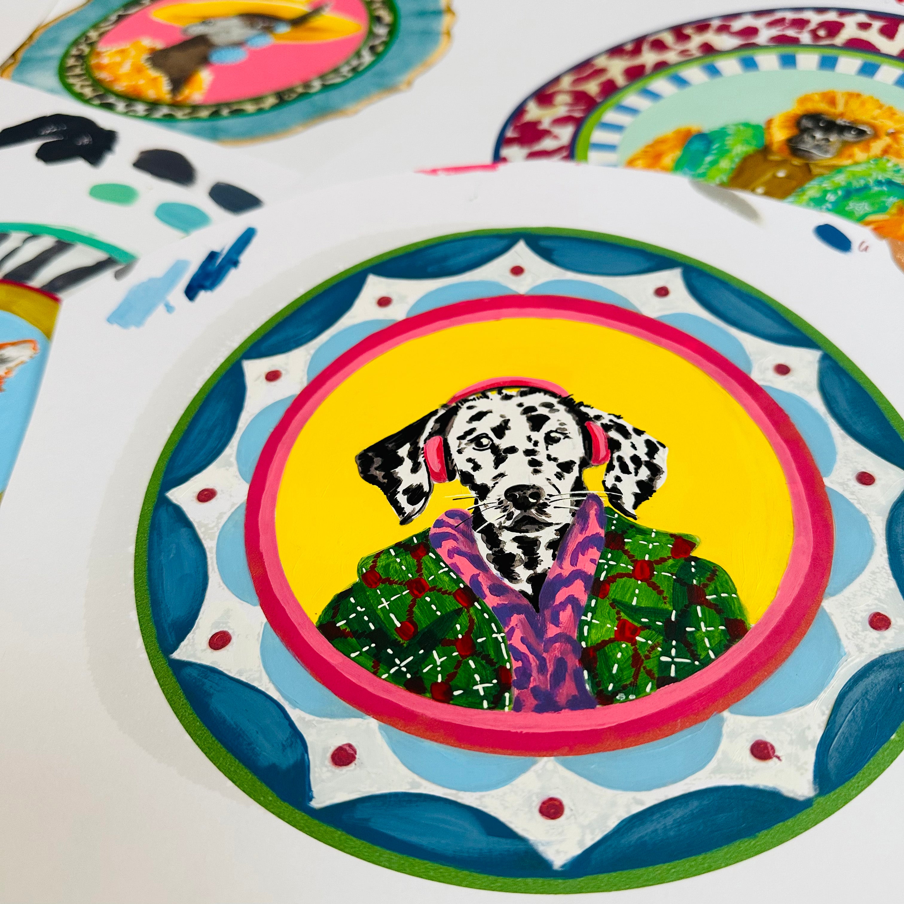 Brand McKenzie Fine China Dylan Framed Round Art Print with Charcoal Black Background