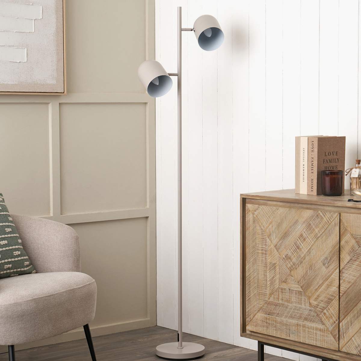Pacific Lifestyle Finn Grey Metal Cloche Two Head Floor Lamp