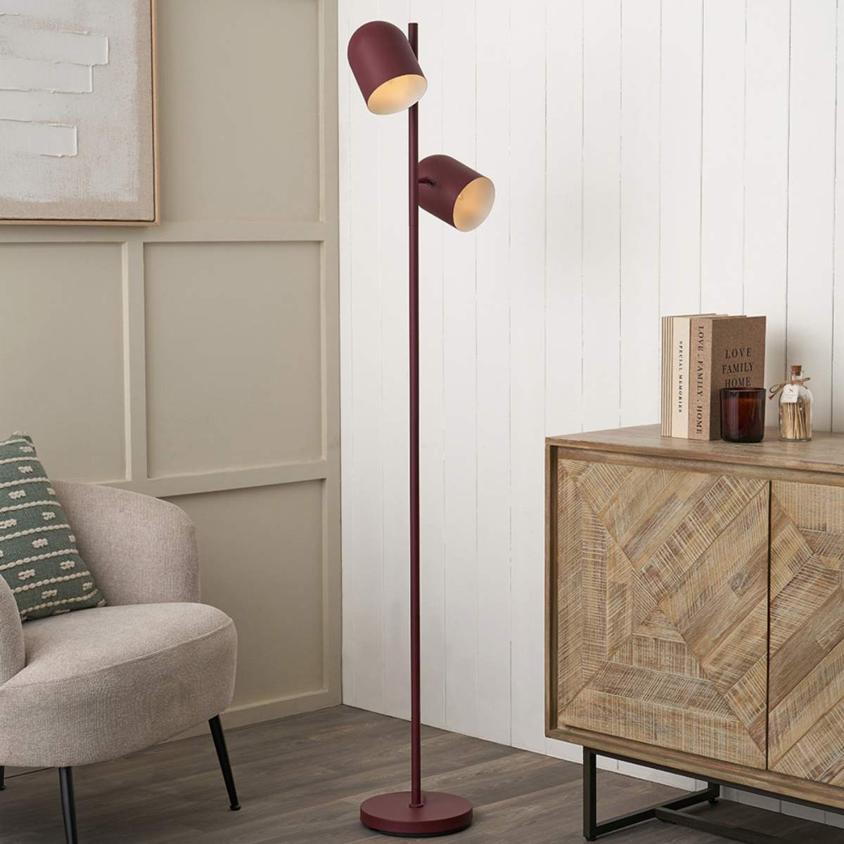 Pacific Lifestyle Finn Mulberry Metal Cloche Two Head Floor Lamp