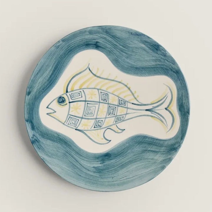 Assiette Dessert Dish Blue/Fish Pattern