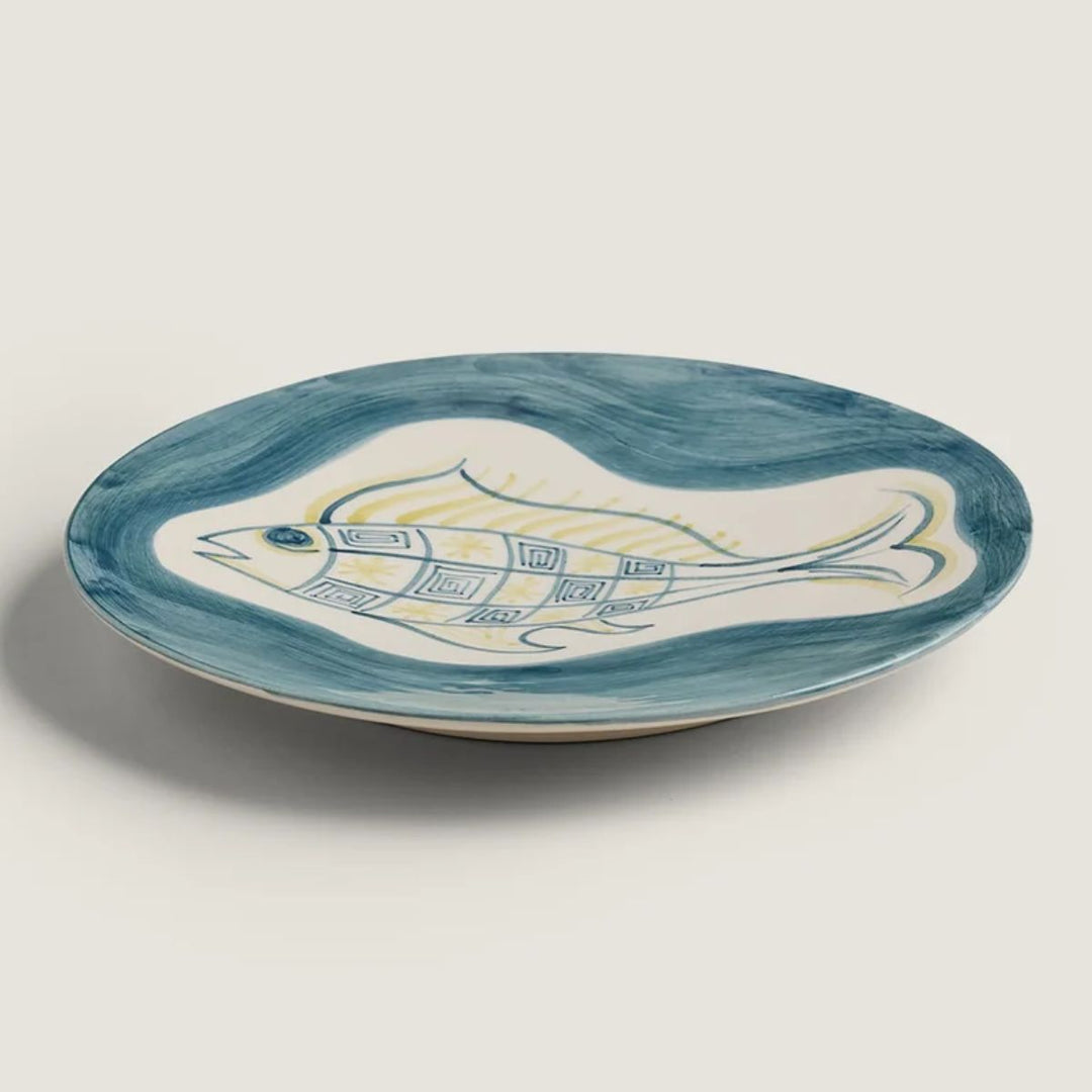 Assiette Dessert Dish Blue/Fish Pattern