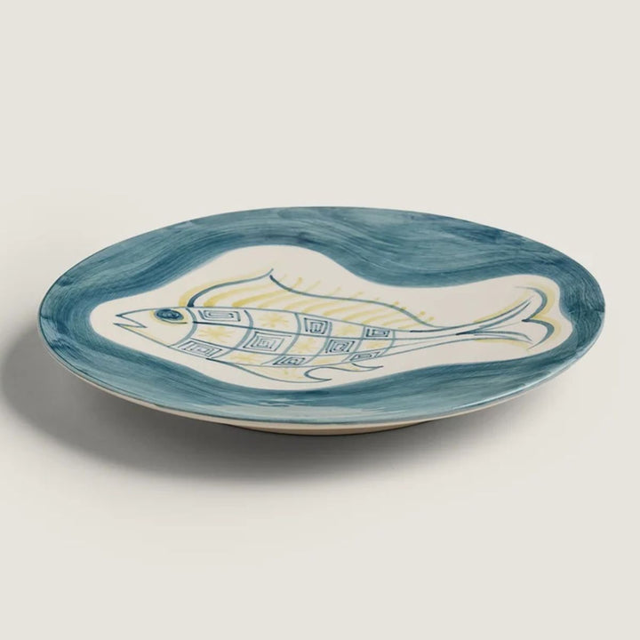 Assiette Dessert Dish Blue/Fish Pattern
