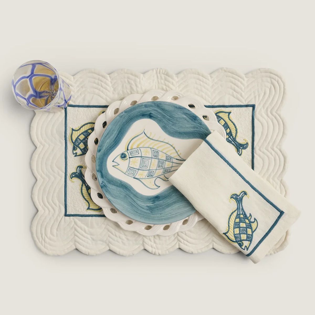 Assiette Dessert Dish Blue/Fish Pattern