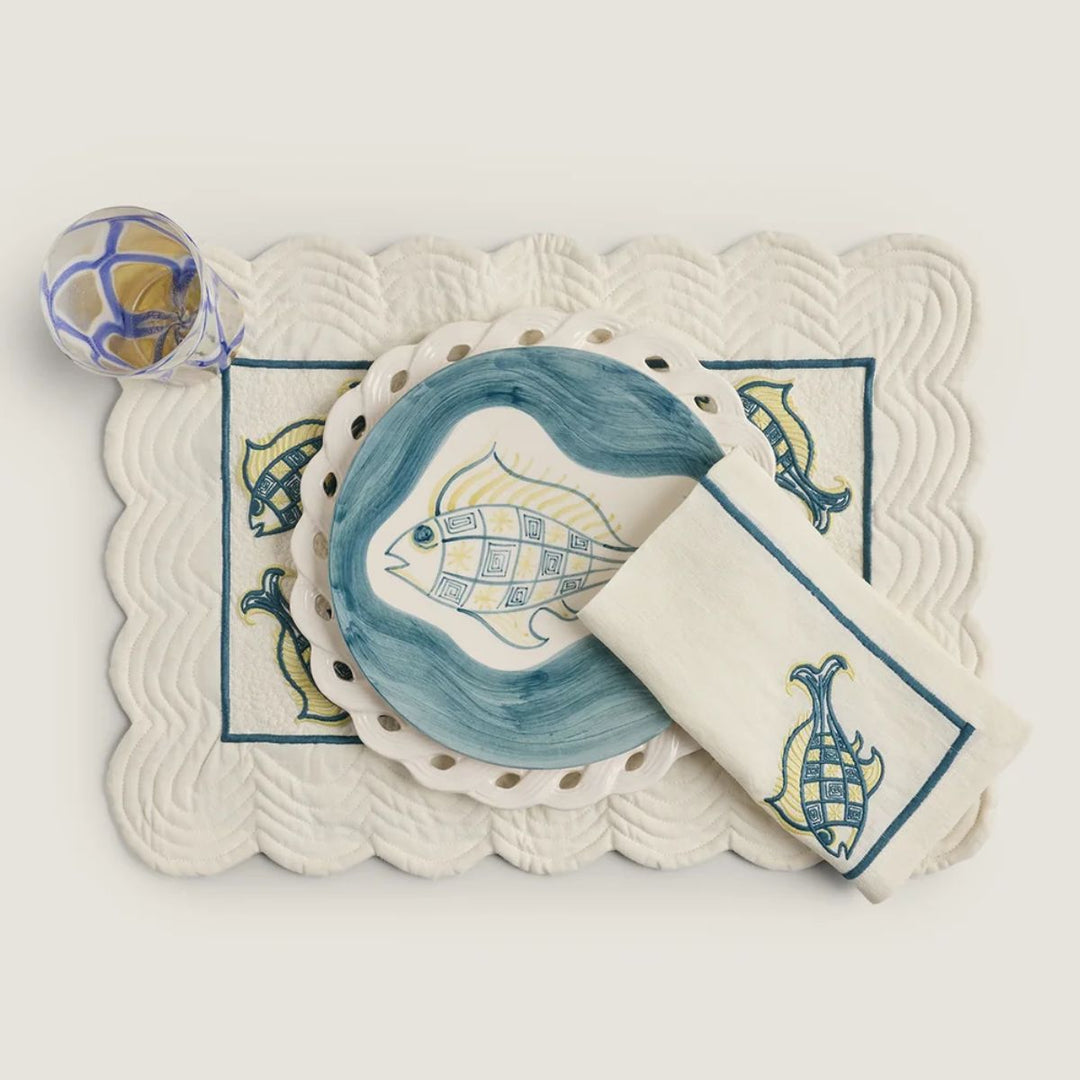 Assiette Dessert Dish Blue/Fish Pattern