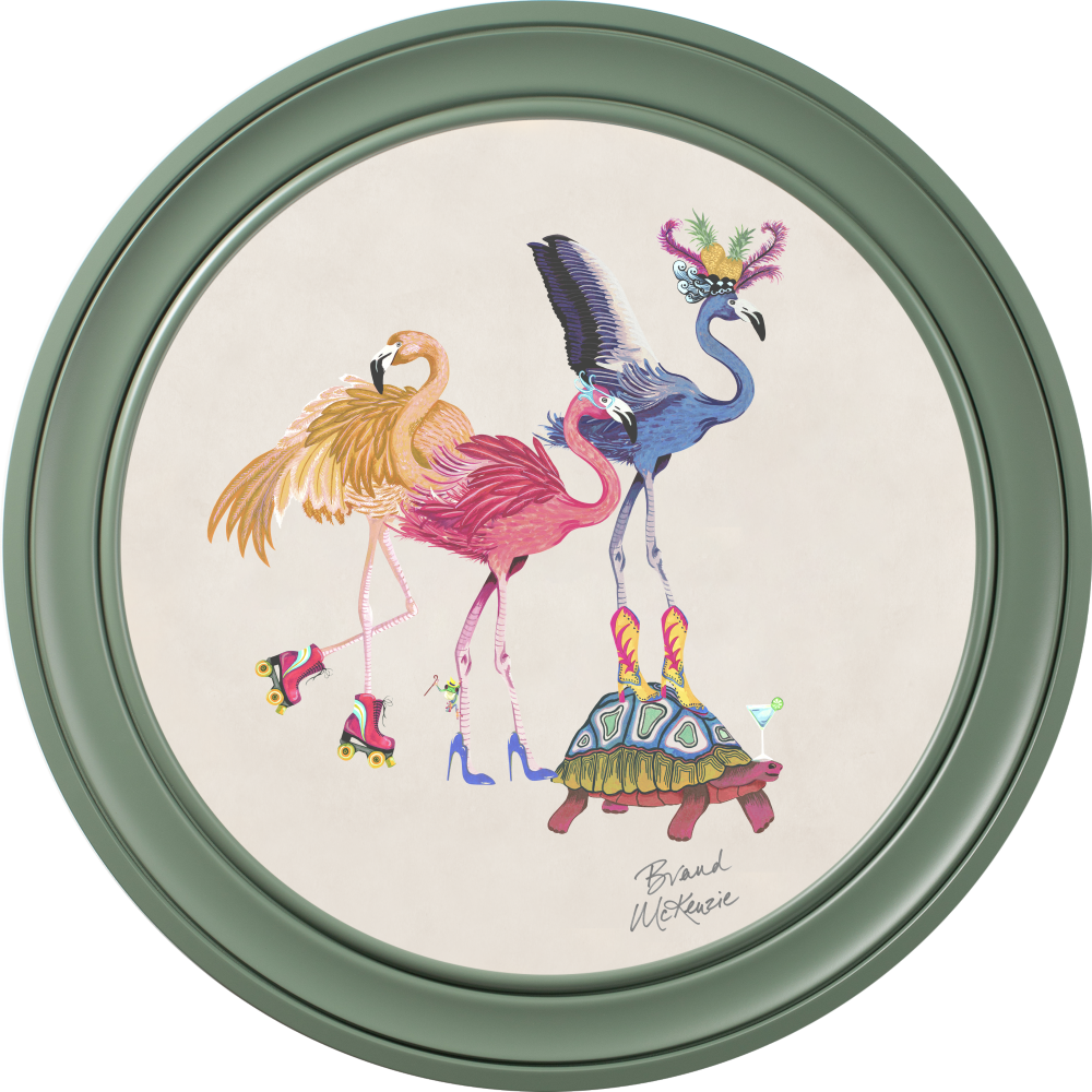 Brand McKenzie Balancing Act Flamboyance Framed Round Art Print with Chalk White Background