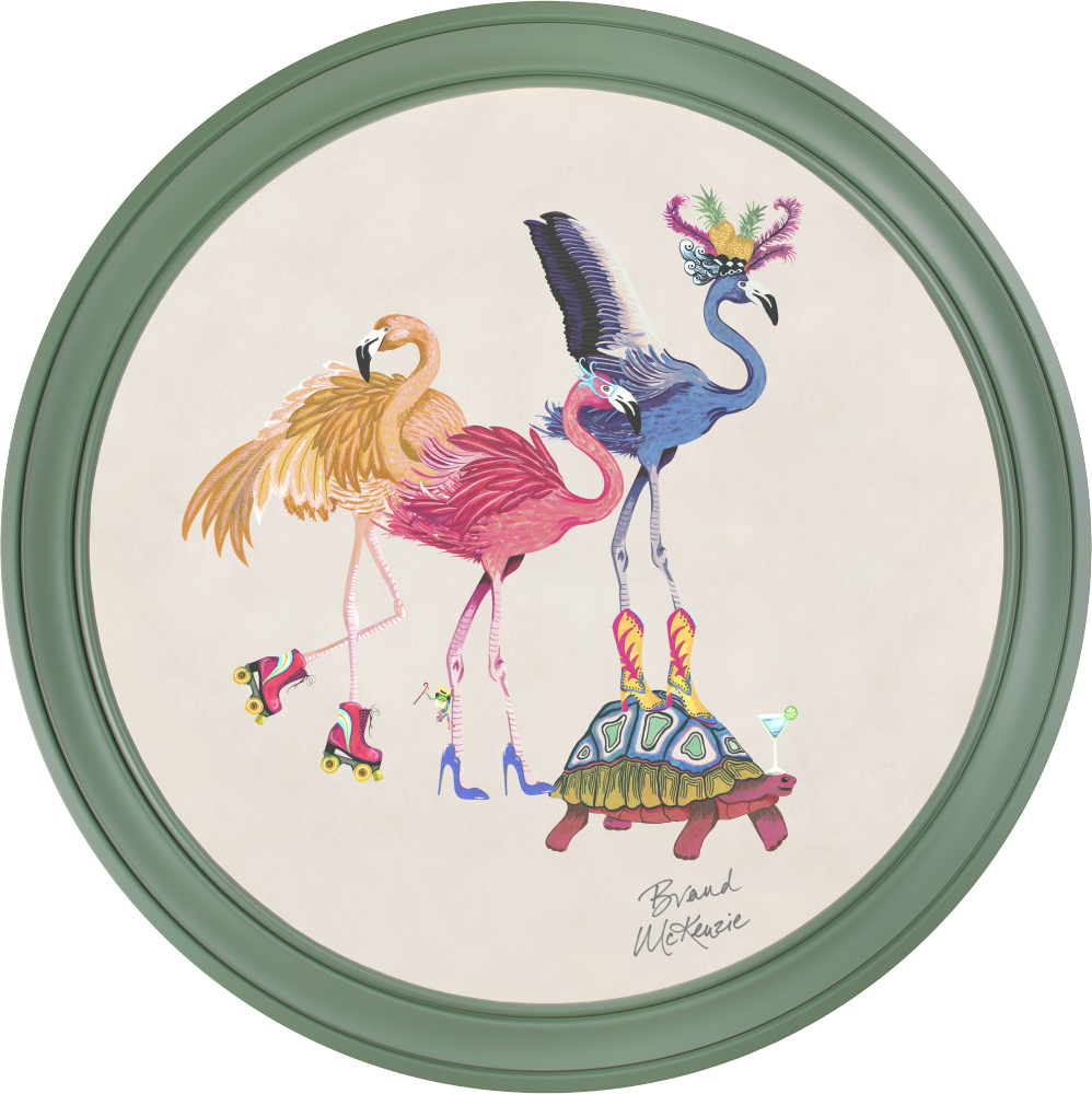 Brand McKenzie Balancing Act Flamboyance Framed Round Art Print with Chalk White Background