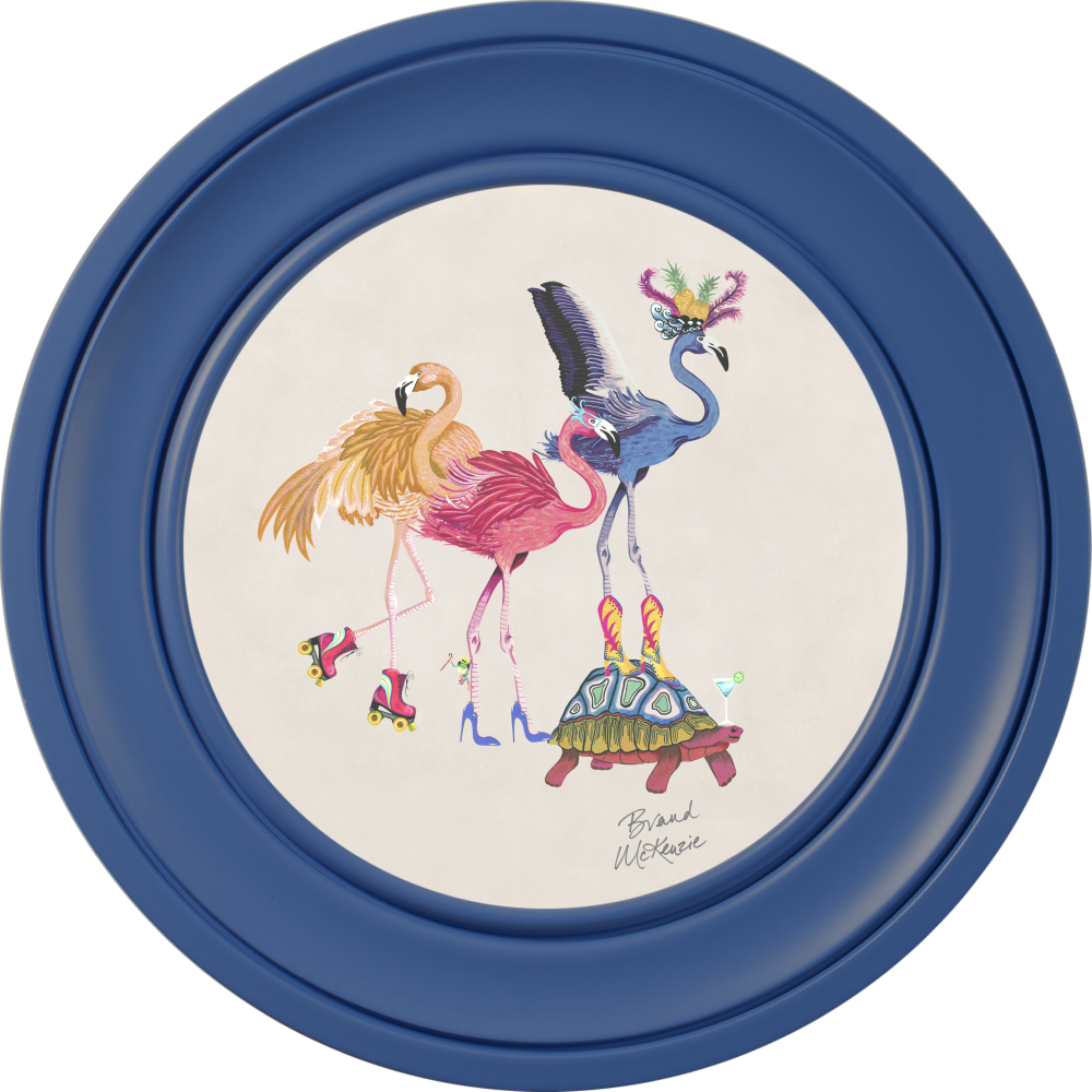 Brand McKenzie Balancing Act Flamboyance Framed Round Art Print with Chalk White Background