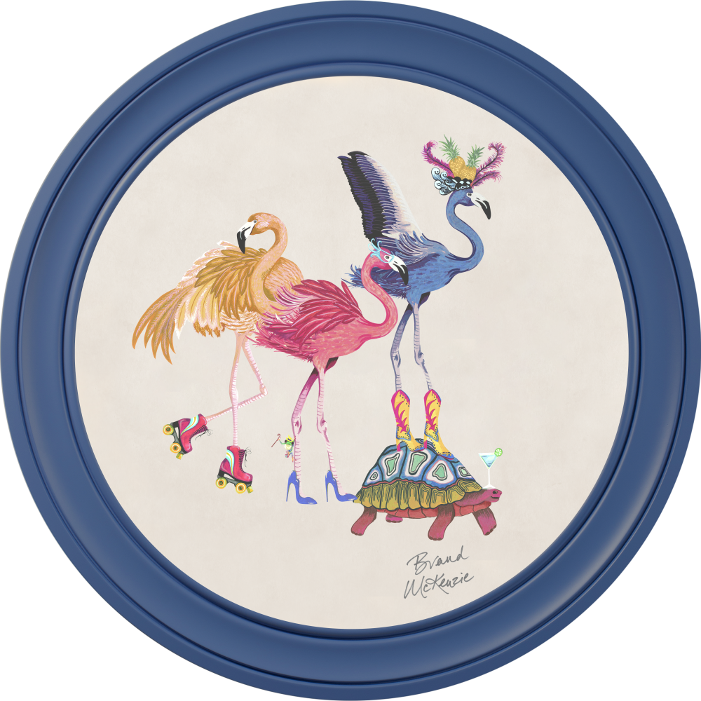 Brand McKenzie Balancing Act Flamboyance Framed Round Art Print with Chalk White Background
